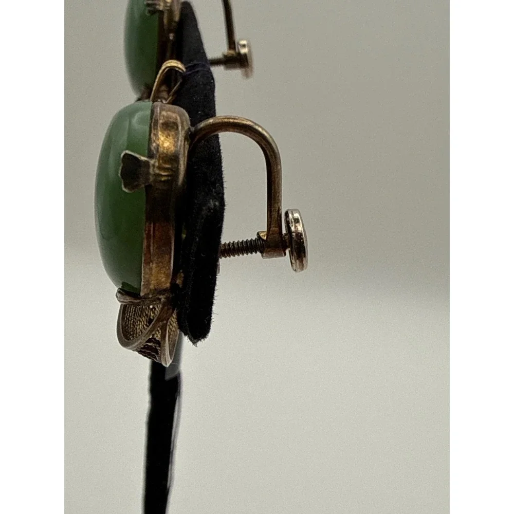 Sorrento Sterling Silver Green‎ Cabuchon Filigree Earrings Pendant Set Vintage